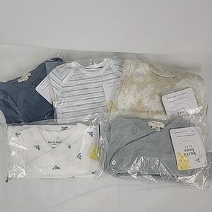 Burt's Bees Baby Boy 5 Sets of Bodysuit & Pants Set Preemie 100% Cotton Long Slv